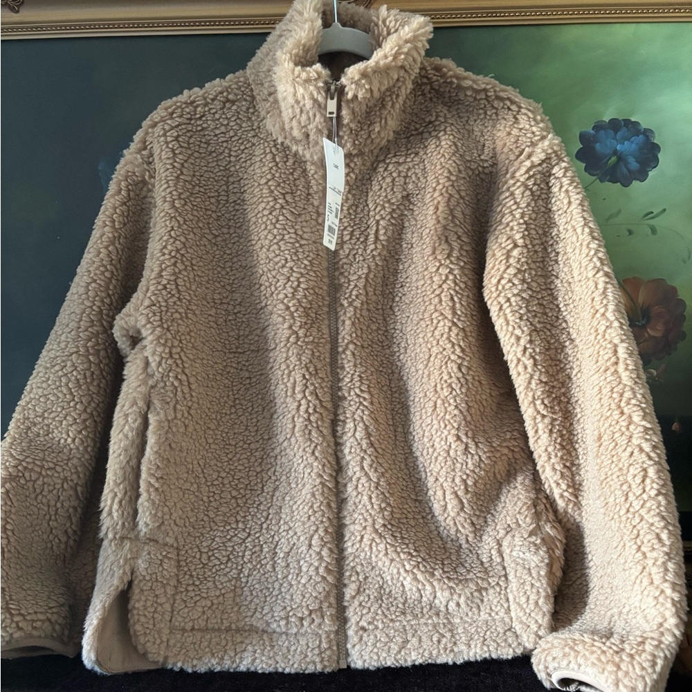 NWT Uniqlo Women Oversized Fleece Sherpa Zip-Up Jacket brown size S